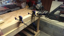 Ready to mortise with the pieces clamped together and to the bench, and the edge guide set
