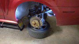 The wheel is removed, ready to start