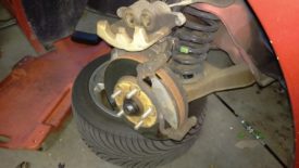 Front pads after removing the caliper