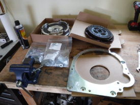 Kit from KMiata with transmission adapter, plus clutch and flywheel bolts