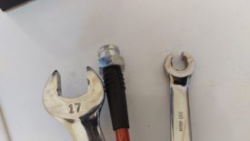 17mm wrench, line fitting, and 10mm flare wrench