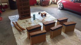 The pieces after a coat of stain