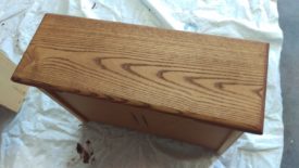 One drawer face after staining