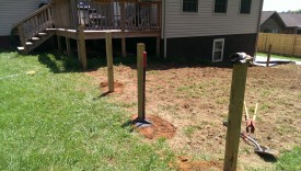 Gate posts after installation and tamping