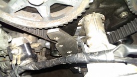 Where crankbolt tool engages water pump neck