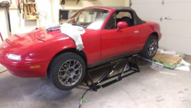 The Miata at max height with 2" blocks