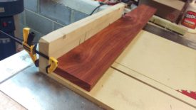 Cutting down the bloodwood using a small table saw sled